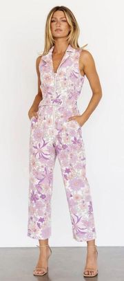 Floral Denim Sleeveless Jumpsuit