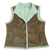 LL Bean women's large vest faux suede and Sherpa lined gorp tan camel