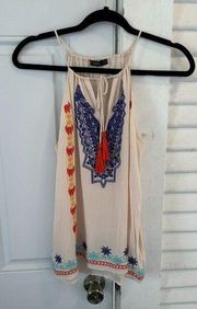 THML embroidered adjustable tank ivory boho size small