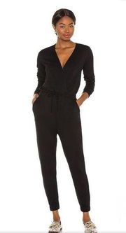 Beyond Yoga Black Overlapping Long Sleeve Fleece Jumpsuit Large