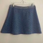 Francesca’s Blue Quilted Mini Skater Skirt Jeweled Waist