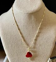 NWT Dagger In Red Heart Pendant on a Unique Gold Ball Chain Statement Necklace