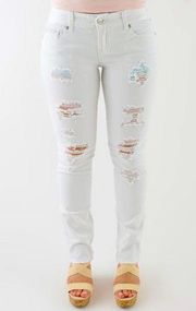 Ariya Jeans | White Curvy Embroidered Pocket Distressed Skinny Jeans