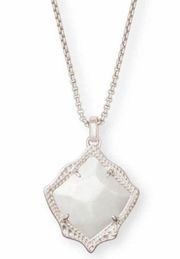 Kendra Scott Kacey Long In White Pearl Silver Pendant Necklace NWOT