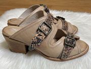 Freebird Heeled Sandals Womens 10 Caprice Tan Leather Snake Print Straps Slip On