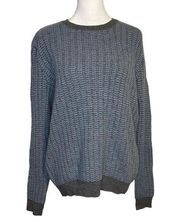 Saks Fifth Avenue blue & gray knit cashmere crewneck sweater size L