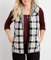 Maurices Black & White Buffalo Plaid Sherpa Lined Reversible Vest