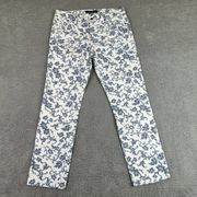 Lauren Ralph Lauren Jeans Size 6 White & Blue Floral Denim Modern Straight Ankle