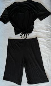 Black Two Piece Crop Top Biker Shorts Set