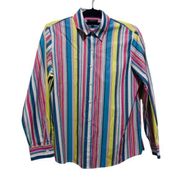 Women's Size 10 Foxcroft Multicolor Stripe Button Down Top Wrinkle Free.