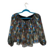 Adrienne Peacock Print Off The Shoulder Moderately Cropped Blouse