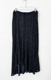 [Chico's] Black Asymmetrical Burnout Velvet Leopard Print Maxi Skirt Sz Large L