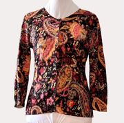 LRL Lauren Ralph Lauren Cardigan Sweater Paisley Floral Button Front PXS bv