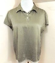 Express Y2K Silk Green Gingham Plaid Polo Style Collared Short Sleeve Shirt M