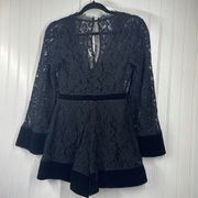 DO+BE Women Black Long Sleeve V-Neck Lace Lined Romper Size Small