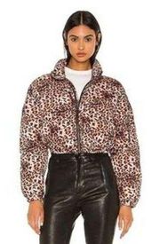 Lovers + Friends Purple Leopard Crop Puffer Zip Jacket Revolve Size Small