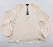 Sincerely Jules Womens Size XLarge Cream Satin Polyester Long Sleeve Blouse