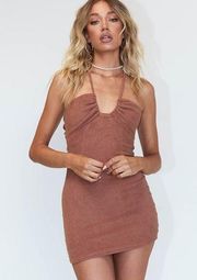 Princess Polly NEW  Brown Brooke Mini Halter Tie Dress Size XS