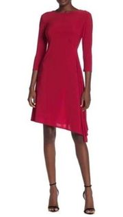 NWT Tash + Sophie Red Sleek Drape Dress with Asymmetrical Hemline