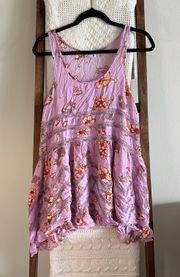 Free People Intimately  Bohemian purple & orange floral print lace detailed dress