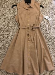 NWT  Sleeveless Belted Tan A-Line Shirt Dress Size 6