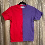 Purple Red Colorblock Split T-Shirt, XS