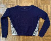 Amazon Navy Blue Crochet Cut Out Detail Crewneck Sweater