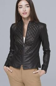 Petite Stud-Detail Leather Jacket Sz XXS