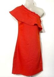 Apiece Apart orange one shoulder ruffle dress 2