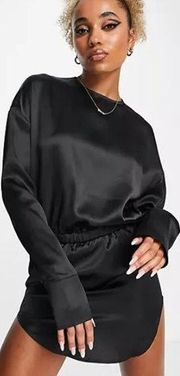 NWT Lioness Long Sleeve Mimi Drape Satin Mini Dress Black Women's Size AU6 / XS
