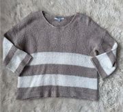 Favlux Neutral Striped Sweater 3/4 Sleeves Beige and White Size Small