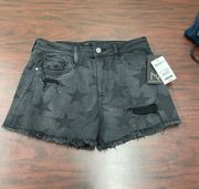 NWT  Black Denim Star Print Shorts Size 7