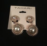 Tahari Gold Starburst Pave Gold & Pearl Clip Ons