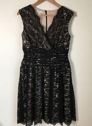 London‎ Times Black Lace Faux Wrap Sheath Dress Sleeveless Lined Womens S…