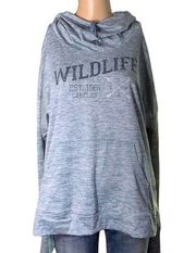 Cabelas Womens Cowl Neck Hooded Pullover Sweatshirt Hoodie Blue Gray Medium EUC