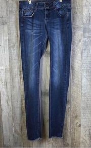 Indigo Rein Forever Size 5 Raw Hem Straight Leg Blue Jeans with Skinny L…