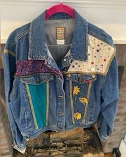 VINTAGE Mavis Denim Jacket size Large 1980’s 3D Sequined Threaded Mom Jacket