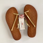 Size 6 NEW Embossed Whale Flip Flops Brown Gold