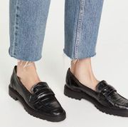 Schutz Kristine Lug Sole Flats Black Croco Leather Loafers Size 10
