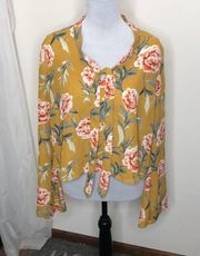 Bleuh ciel women’s yellow/ gold floral tie front blouse