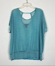 Lane Bryant Aqua & White Striped Sheer Shirt