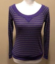 Splendid Purple & Gray Striped Cropped Shirt