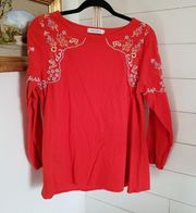 Misslook Red Long Sleeve embroidered boho top XL