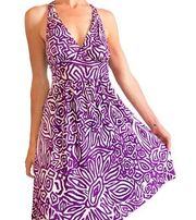 Banana Republic Retro Purple & White Floral Silk Halter Summer Dress