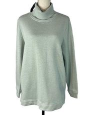 Karen Scott Sport Large Fleece Turtleneck Sweatshirt Long Sleeve Green Heather