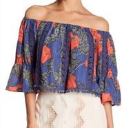 Tularosa Alexa Off-the-Shoulder‎ Floral Pompom Top 3/4 Bell Sleeve Womens Size M