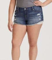 Torrid Beaded Cut Off Skinny Jean‎ Shorts Women 24 Distressed Blue Denim