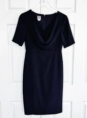 Anne Klein Black Pencil Sheath Dress with Draped Neck