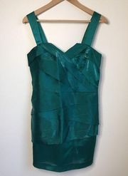 NEW Armani Exchange Satin‎ Ruffle Sheath Dress prom Green Womens Size 8 Lined