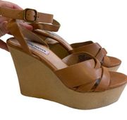 Orlena wedges platform shoes size 8 camel color strapy